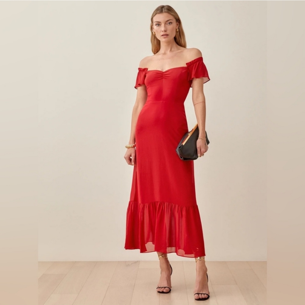 Reformation Butterfly Dress Cherry Red Size 6